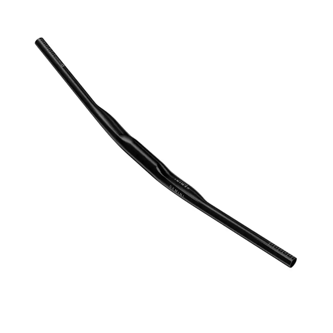 Close-up of a black curved cylindrical rod with white measurement marks along its length against a white background.