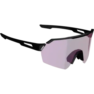 Black-framed sports sunglasses with pink mirrored lenses and a curved nose bridge.