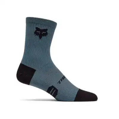 Blue-gray mid-calf sock with a black reinforced heel and toe, featuring a black fox logo on the side.