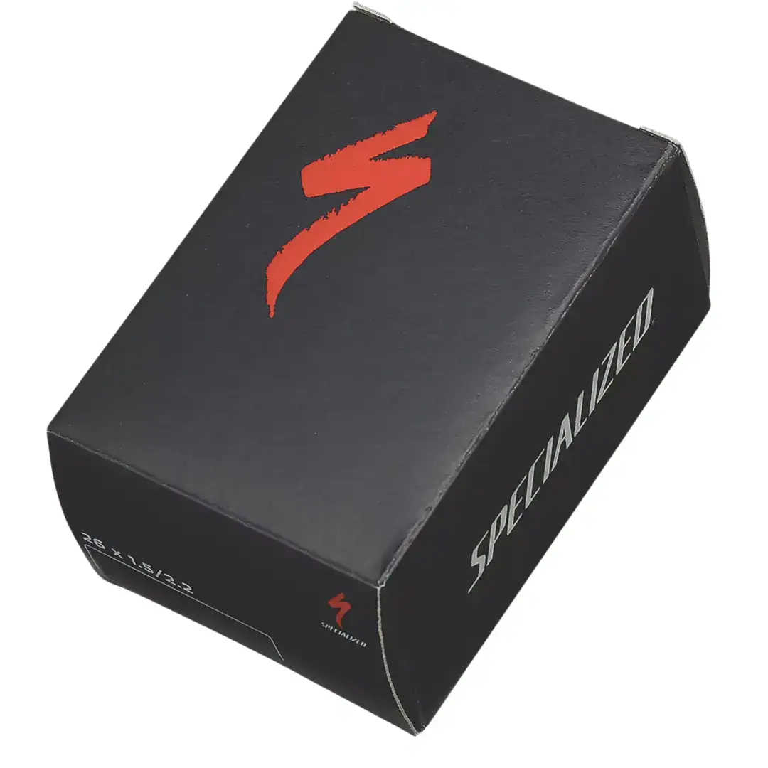 Black rectangular product box tilted at an angle, featuring a red stylized 'S' logo on the lid and white lettering along the side.