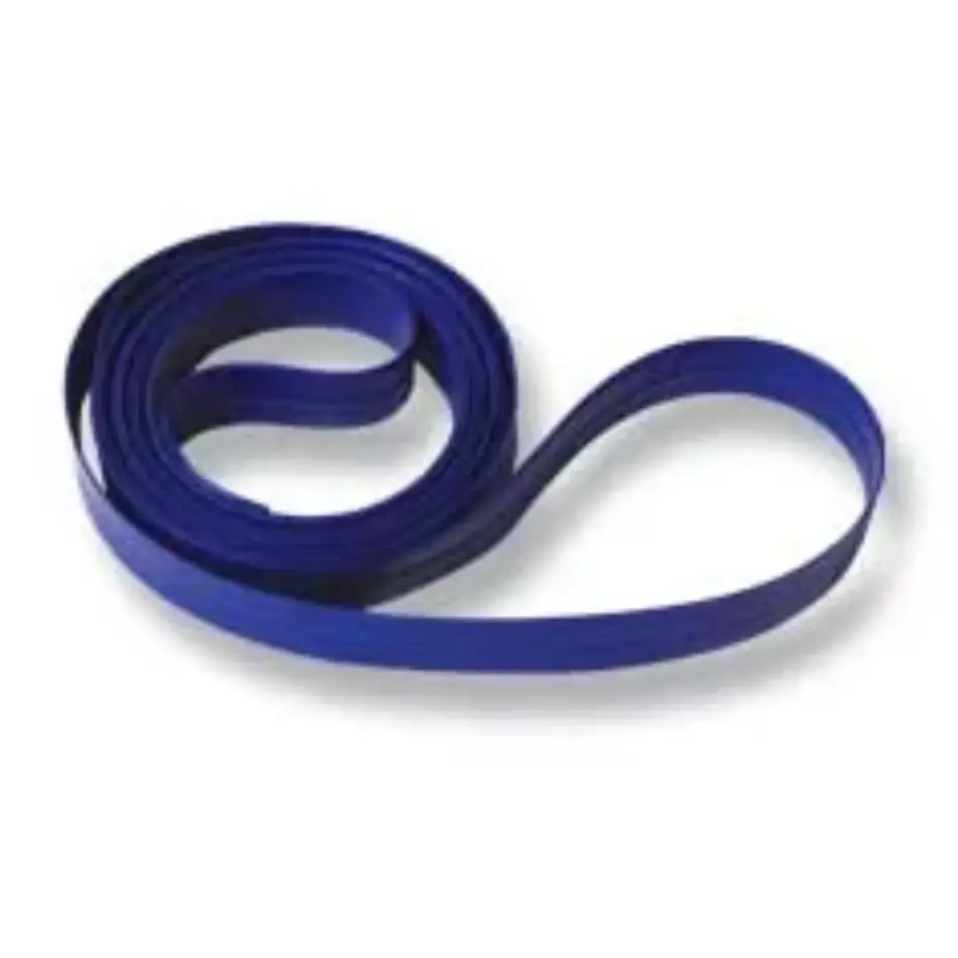 Abstract blue ribbons twisted into loops on a white background.
