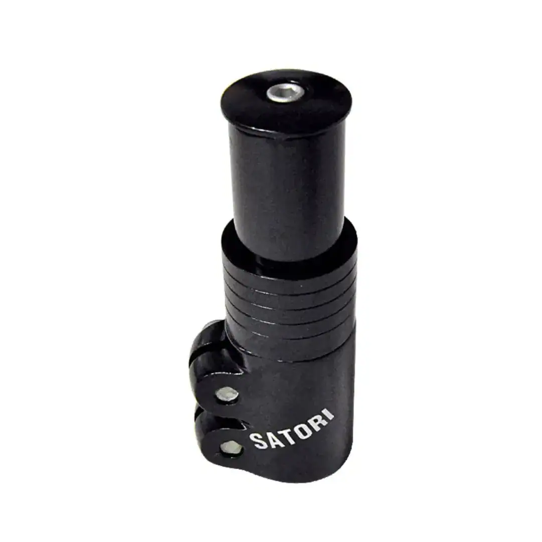 Close-up of a black cylindrical metal component with a knurled, threaded grip and visible screws; appears to be a precision tool part.
